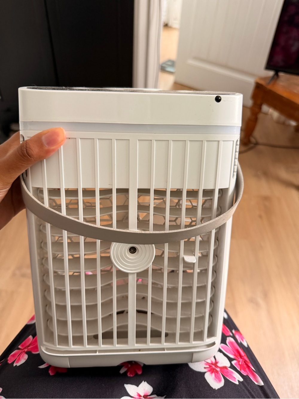 White Portable Tabletop Fan with Carry Handle